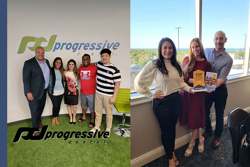 Progressive team members with clients in office